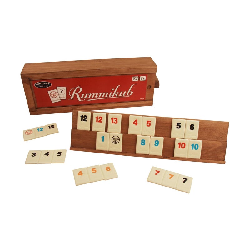 Front Porch Classics, Rummikub Vintage Edition in All-Wood Storage Case with 4 Built-in Player Trays and 106 Rummikub Tiles, for 2 to 4 Players Ages 8 and Up - Image 1